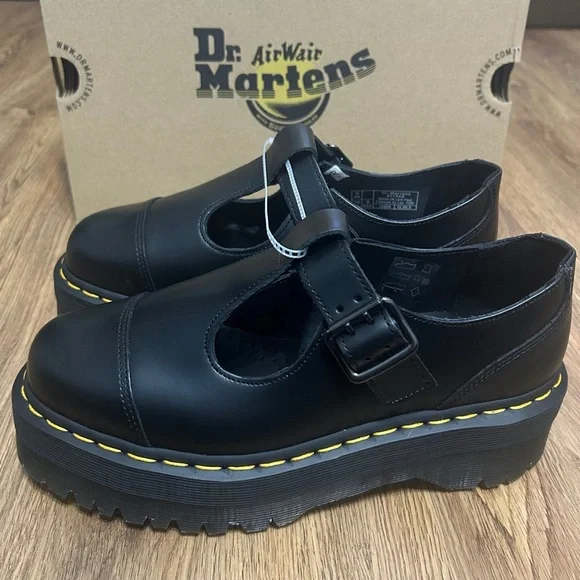DR MARTENS Bethan black leather platform oxfords shoes women’s 7 new - Picture 7 of 8